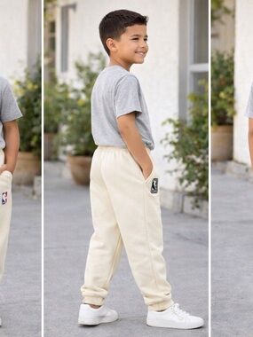 NBA Kids Cream Jogger Sweatpants - Neutral Off-White SZ 8, (A-70)